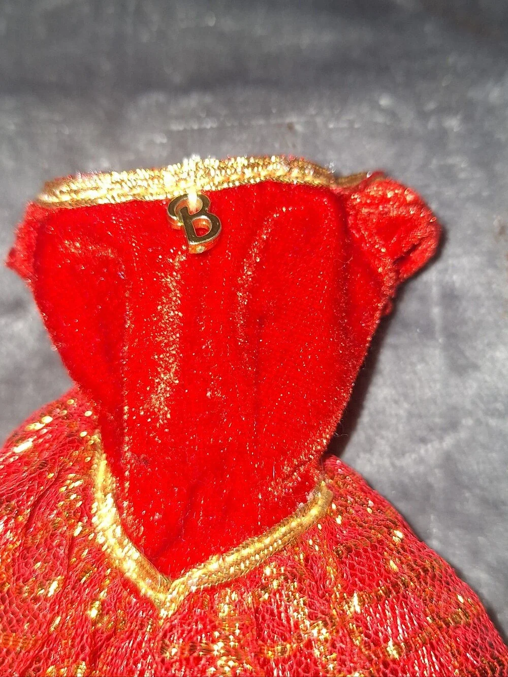 Vintage Barbie Dress~Ball Gown~Red & Gold~Metallic Mesh~Mattel~80s/90's